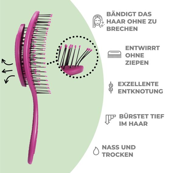 Ninabella Haarbürste ohne Ziepen - Bürste für Damen und Herren - Detangler Bürste auch für Locken & Lange Haare - Entwirrbürste Haarbürsten - Pink
