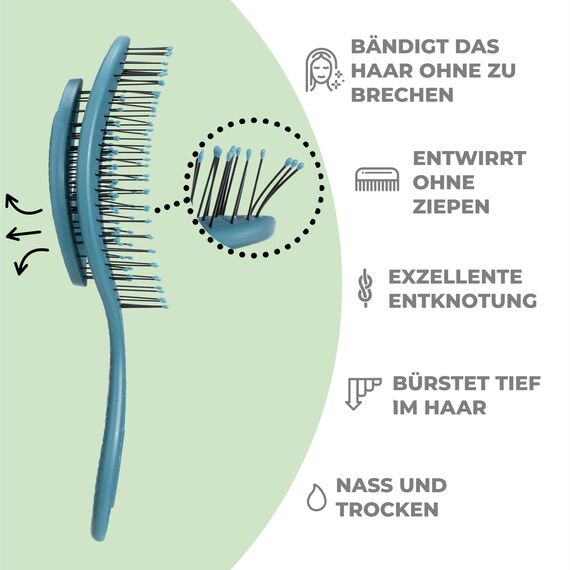 Ninabella Haarbürste ohne Ziepen - Bürste für Damen und Herren - Detangler Bürste auch für Locken & Lange Haare - Entwirrbürste Haarbürsten - Limetten Grün