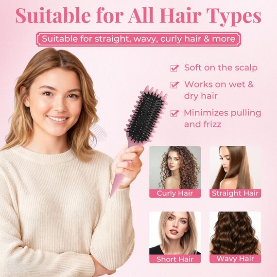 Lockenbürste, curly hair brush Für curly hair, locken bürste Zum Definieren Beim Styling, Antistatisch Entwirren Ohne Ziepen, Ergonomischer Griff, haarbürste Für Frauen Männer (Rosa)