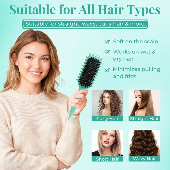 Lockenbürste, curly hair brush Für curly hair, locken bürste Zum Definieren Beim Styling, Antistatisch Entwirren Ohne Ziepen, Ergonomischer Griff, haarbürste Für Frauen Männer (Grün)