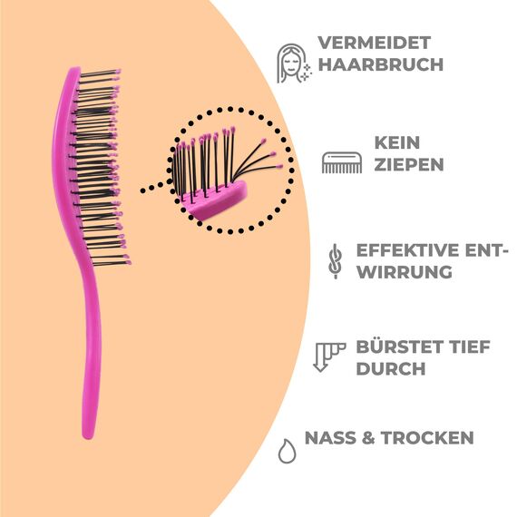 Ninabella Mini Haarbürste ohne Ziepen - Bürste für Reisen - Entwirrbürste für trockenes und nasses Haar - Detangler Bürste - Hair Brush - Pink