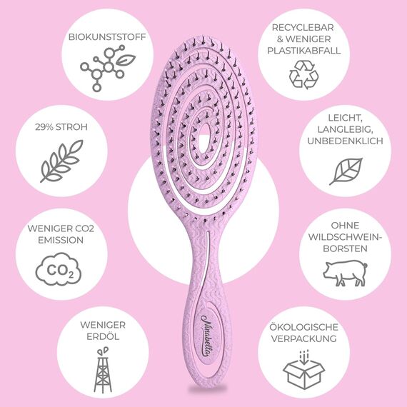 Ninabella Haarbürste ohne Ziepen - Bürste für Damen und Herren - Detangler Bürste auch für Locken & Lange Haare - Entwirrbürste Haarbürsten - Rosa