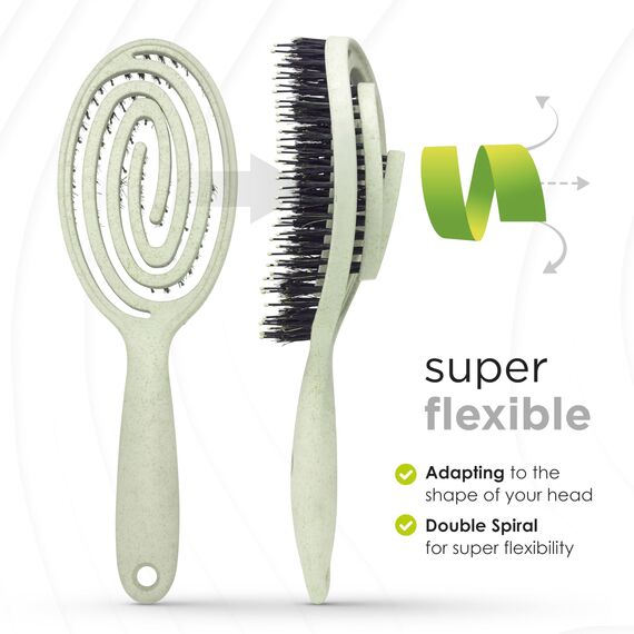 FABCARE Bio Haarbürste mit Wildschweinborsten - Detangler Doppelspiralfeder - Profi Entwirrbürste für jeden Haartyp - Damen (Grün) inkl. Ebook (Packung mit 2)