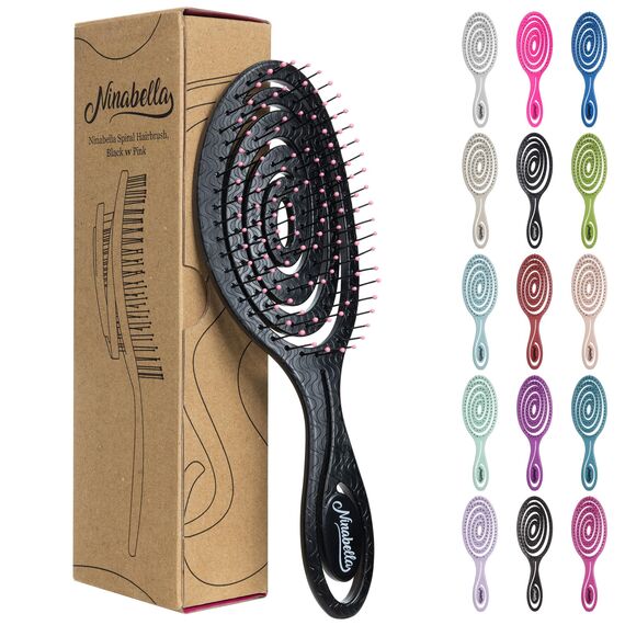 Ninabella Haarbürste ohne Ziepen - Bürste für Damen und Herren - Detangler Bürste auch für Locken & Lange Haare - Entwirrbürste Haarbürsten - Schwarz Pink