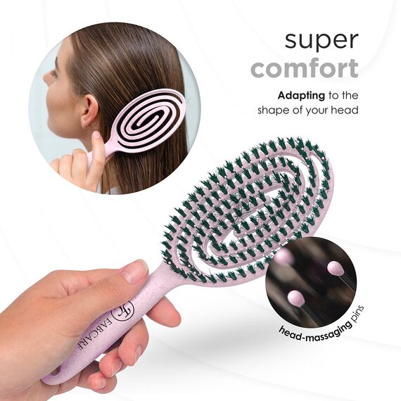 FABCARE Bio Haarbürste Wildschweinborsten Rund inkl. Ebook - Detangler-Bürste mit Doppelspiralfeder - Profi Entwirrbürste ohne Ziepen für jeden Haartyp - Damen Haarpflegebürste (Rosa) (Packung mit 2)