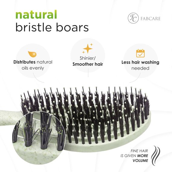FABCARE Bio Haarbürste mit Wildschweinborsten - Detangler Doppelspiralfeder - Profi Entwirrbürste für jeden Haartyp - Damen (Grün) inkl. Ebook (Packung mit 2)