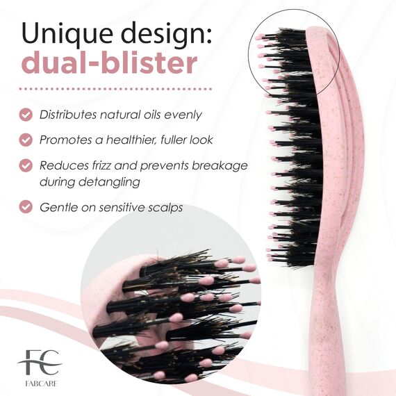 FABCARE Mini Haarbürste Wildschweinborsten Detangler-Bürste Doppelfeder Spiralfeder Kein Ziehen Pro Magic Tool Kompakt Elegant (Rosa)