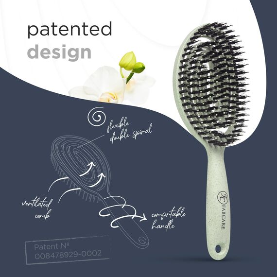 FABCARE Bio Haarbürste mit Wildschweinborsten - Detangler Doppelspiralfeder - Profi Entwirrbürste für jeden Haartyp - Damen (Grün) inkl. Ebook (Packung mit 2)