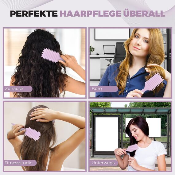 FABIHA® ???????????????????????????? Lockenbürste - Curly Hair Brush - Bio Haarbürste ohne ziepen - Wildschweinborsten Bürste - Die Originale 3-in-1-Stylingbürste für trendige Lockenfrisuren (Lilac)