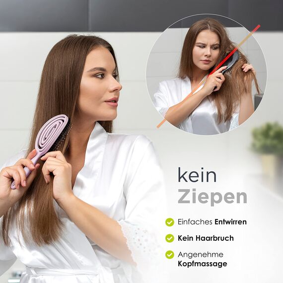 FABCARE Bio Haarbürste Wildschweinborsten Rund inkl. Ebook - Detangler-Bürste mit Doppelspiralfeder - Profi Entwirrbürste ohne Ziepen für jeden Haartyp - Damen Haarpflegebürste (Rosa)