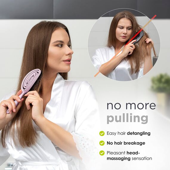 FABCARE Bio Haarbürste Wildschweinborsten Rund inkl. Ebook - Detangler-Bürste mit Doppelspiralfeder - Profi Entwirrbürste ohne Ziepen für jeden Haartyp - Damen Haarpflegebürste (Rosa) (Packung mit 2)