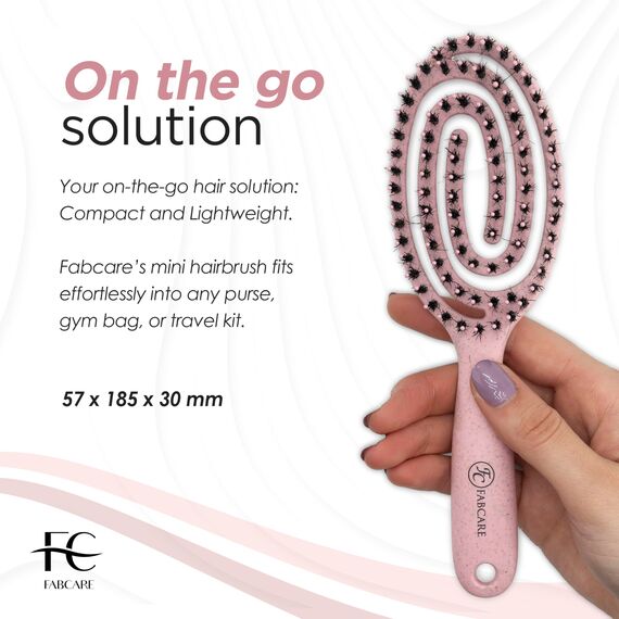 FABCARE Mini Haarbürste Wildschweinborsten Detangler-Bürste Doppelfeder Spiralfeder Kein Ziehen Pro Magic Tool Kompakt Elegant (Rosa)