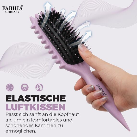 FABIHA® ???????????????????????????? Lockenbürste - Curly Hair Brush - Bio Haarbürste ohne ziepen - Wildschweinborsten Bürste - Die Originale 3-in-1-Stylingbürste für trendige Lockenfrisuren (Lilac)