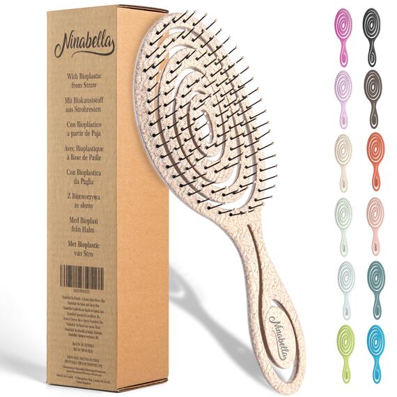 Ninabella Haarbürste ohne Ziepen - Bürste für Damen und Herren - Detangler Bürste auch für Locken & Lange Haare - Entwirrbürste Haarbürsten - Natur