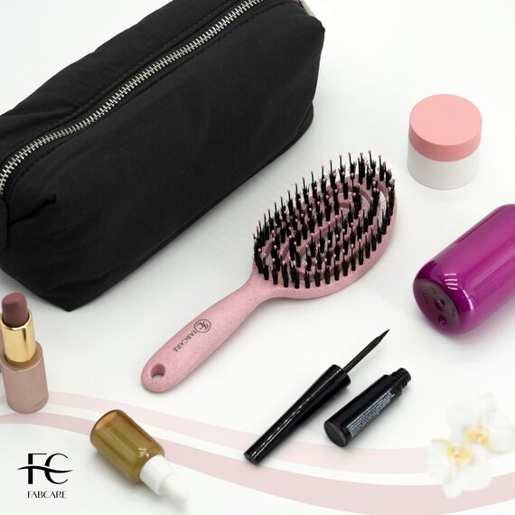 FABCARE Mini Haarbürste Wildschweinborsten Detangler-Bürste Doppelfeder Spiralfeder Kein Ziehen Pro Magic Tool Kompakt Elegant (Rosa)