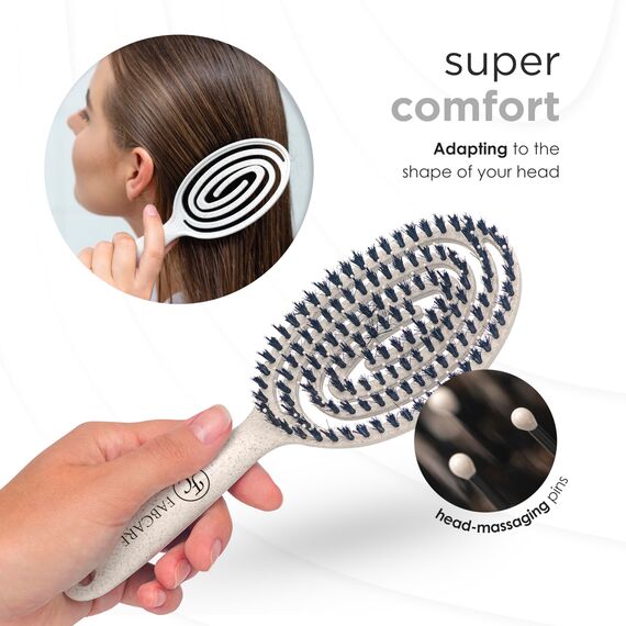 FABCARE Bio Haarbürste Wildschweinborsten Rund mit Ebook - Detangler-Bürste Doppelspiralfeder ohne Ziepen - Profi Entwirrbürste für Haartypen - Haarbürste Damen (Natur) (Packung mit 2)