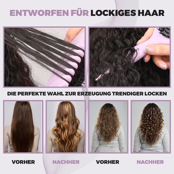 FABIHA® ???????????????????????????? Lockenbürste - Curly Hair Brush - Bio Haarbürste ohne ziepen - Wildschweinborsten Bürste - Die Originale 3-in-1-Stylingbürste für trendige Lockenfrisuren (Lilac)