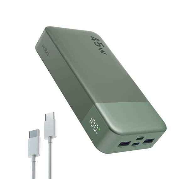 NOBIS Power Bank, Powerbank 20000mAh, 45W Externe Handyakkus Schnellladen, Externer Akku mit C zu C Kabel, Tragbares Ladegerät mit Digitalanzeige für Phone Android Laptop etc(Grün)