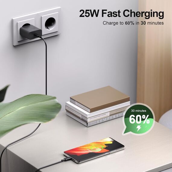 25W USB C Ladegerät Schnellladegerät für Samsung Galaxy S26 S25 S24 S23 S22 S21 Plus/FE/Ultra/ S20Plus, Z Fold 7/6, Z Flip 7/6, Note20, A56 A55 A54 A53 A35 A16 A15 A05s, Tablet Netzteil USB C Schwarz