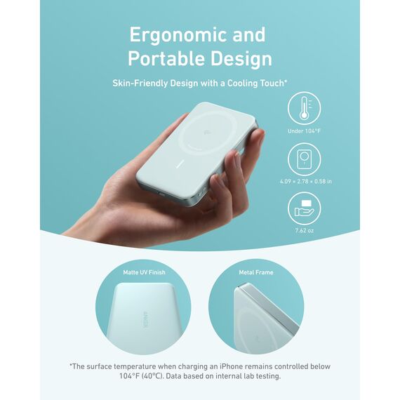 Anker MagGo Powerbank, Ultra-schlankes 10.000mAh magnetisches Akkupack, Qi2-zertifiziert, portabel, 15W Ultra-schnelles MagSafe-kompatibles Ladegerät, ergonomisches Design, nur für iPhone 17/16/15/14