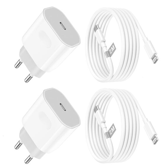 2 Pack iPhone Schnellladegerät und Schnellladekabel Ladekabel für iPhone 14 13 12 11 Pro Max Plus Mini/SE/XR/X/XS/iPad, 25W USB C Ladegerät mit 2M Kabel Fast Charger Netzteil Stecker Adapter