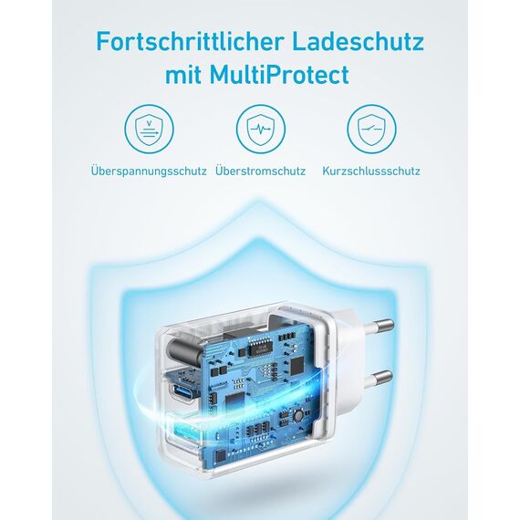 Anker 20W USB C Ladegerät, iPad Netzteil, USB-Schnellladenetzteil, iPad Ladegerät, Kompatibel mit iPhone 17/16/15 Series (2X 1,5m USB C Kabel inkl.)