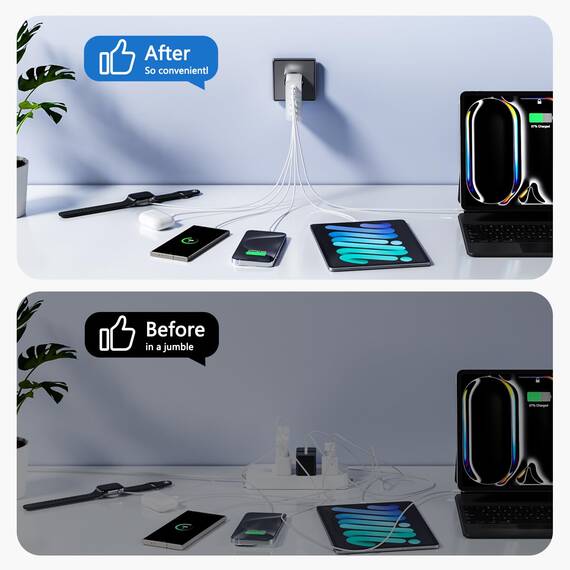 USB C Ladegerät, Gesamtleistung 100W GaN 6-Port USBC Netzteil Schnellladegerät, USB Stecker Power Adapter Kompatibel mit iPhone 11/12/13/14/15/16 Pro Max/Galaxy S24/S23/S22/S21/Google/Tablet
