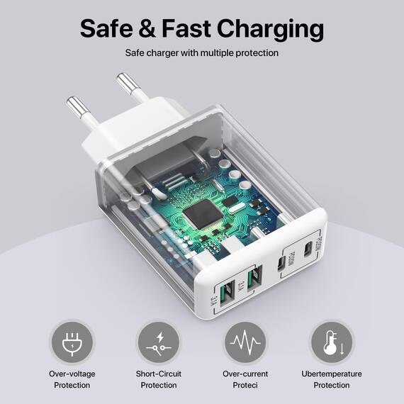 USB C Ladegerät, 40W 4 Ports USB C Ladegerät Block, Schnellladeblock Dual Port PD3.0+QC Wandstecker Multiport USB Netzteil Kompatibel mit iPhone 17/16/15/14/13/12/11/Pro Max/XS/XR/8/7/Samsung/Tablet
