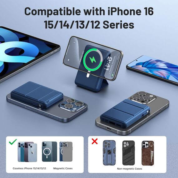Azmuth Power Bank, für Magsafe Powerbank iPhone 10000mAh, Magnetische Power Bank Wireless Schnellladen mit LED Display Tragbares Ladegerät Akkuspack für iPhone 17/16/15/14/13/12/Pro/Pro Max