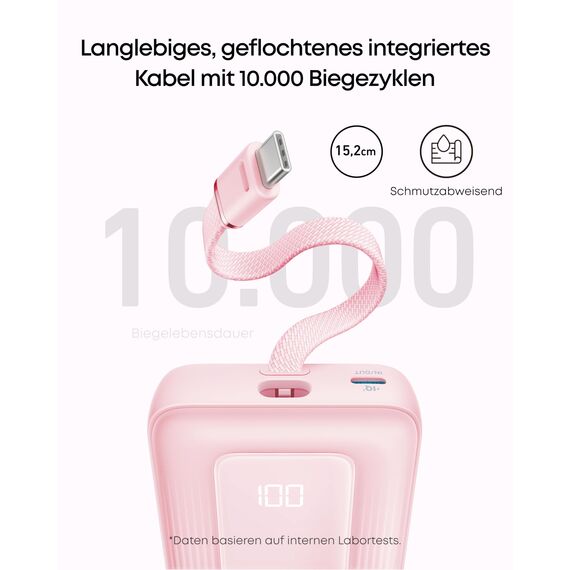 Anker Zolo Powerbank (2025 Upgrade), 20000mAh, 30W High-Speed-Ladegerät mit integriertem USB-C Kabel, Akku-Pack für iPhone 17/16/15-Serie, Galaxy und mehr