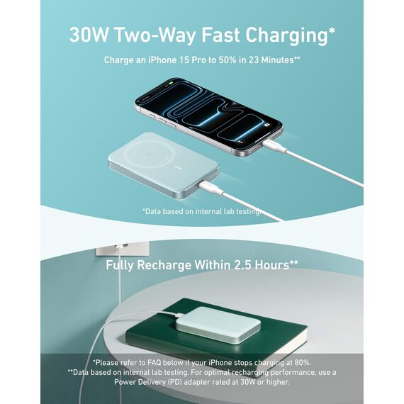 Anker MagGo Powerbank, Ultra-schlankes 10.000mAh magnetisches Akkupack, Qi2-zertifiziert, portabel, 15W Ultra-schnelles MagSafe-kompatibles Ladegerät, ergonomisches Design, nur für iPhone 17/16/15/14