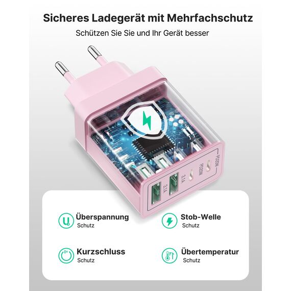 USB C Ladegerät,4-Ports Netzteil mit Intelligent QC USB-A und USB-C Power Adapter,40W Schnellladegerät Mehrfach Ladegerät für iPhone 15 Plus 14 Pro Max 13 12 11 SE XS XR 8 7 6,Samsung,Handy