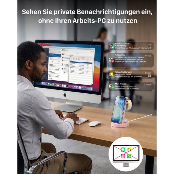 3 in 1 für iPhone Ladestation Schnelles Kabelloses Ladegerät - Wireless Charger für iPhone 17 Air 16e 16 15 14 13 12 11 X Pro Max & für Apple Watch und für Air Pods 4 3 2 Pro mit 18W Adapter (Rosa)