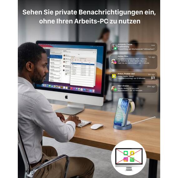 3 in 1 für iPhone Ladestation Schnelles Kabelloses Ladegerät - Wireless Charger für iPhone 17 Air 16e 16 15 14 13 12 11 X Pro Max & für Apple Watch und für Air Pods 4 3 2 Pro mit 18W Adapter (Blau)