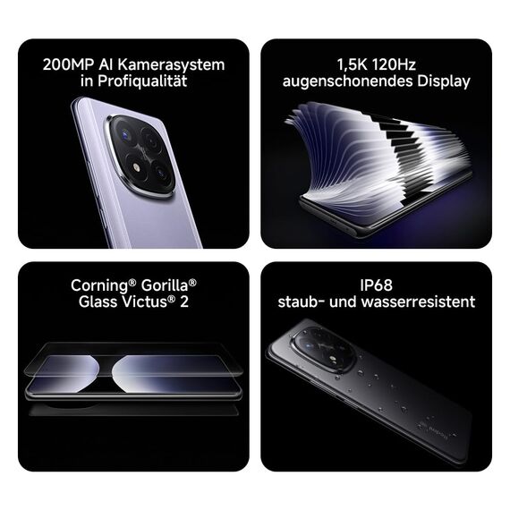 XIAOMI Redmi Note 14 Pro+ 5G Smartphone, 8 + 256GB, Black, 200MP professionelle AI-Kamera, IP68, 120W HyperCharge, AI-Funktionen (kein Ladegerät enthalten)
