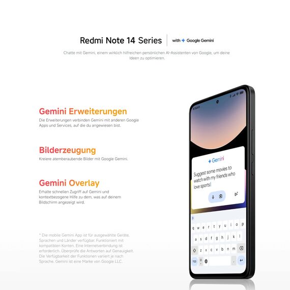 Xiaomi Redmi Note 14 Smartphone, 6 + 128GB, Black, 108MP AI-Kamerasystem, 5500mAh Akku, 120Hz Augenschutzdisplay, AI-Funktionen (kein Ladegerät enthalten)