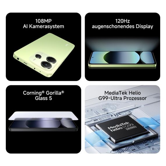 Xiaomi Redmi Note 14 Smartphone, 8 + 128GB, Blue, 108MP AI-Kamerasystem, 5500mAh Akku, 120Hz Augenschutzdisplay, AI-Funktionen (kein Ladegerät enthalten)