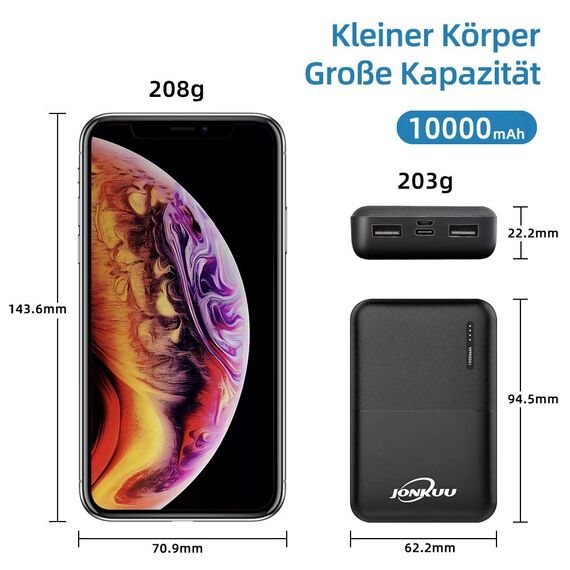 Mini-Externer Akku, 10.000 mAh, tragbares Ladegerät für Handy, Zwei Ports, hohe Geschwindigkeit, 2,4 A, Powerpack kompatibel mit Huawei iPhone iPad Samsung Galaxy Nintendo Switch und Tablets