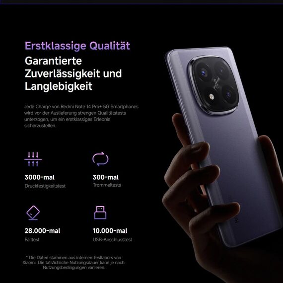 XIAOMI Redmi Note 14 Pro+ 5G Smartphone, 8 + 256GB, Blue, 200MP professionelle AI-Kamera, IP68, 120W HyperCharge, AI-Funktionen (kein Ladegerät enthalten)