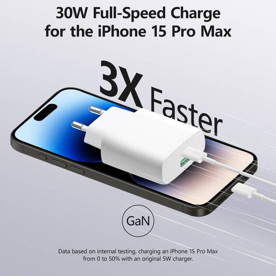 envircell USB C Ladegerät, 30W GaN Schnellladegerät, 2 Ports Mehrfach Ladegerät mit USB-C und USB-A, PD 3.0 Power Adapter Netzteil für iPhone 15 14 Pro Max 13 12 11 SE 2020 XS XR 8 7, Samsung, Handys