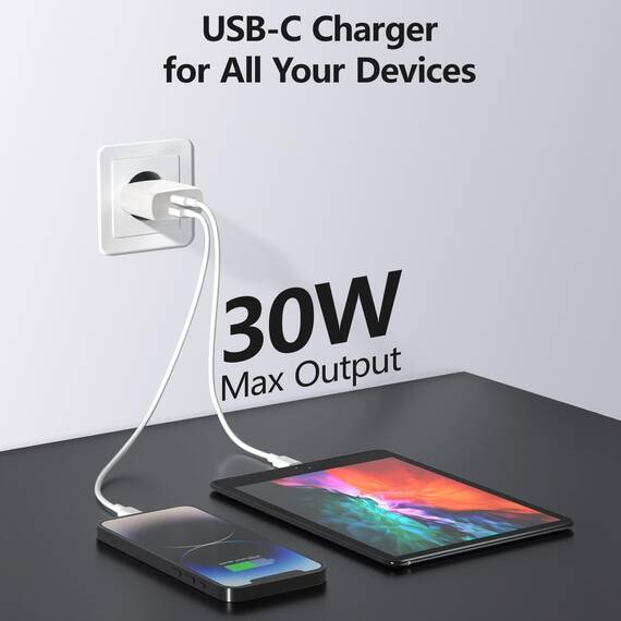 envircell USB C Ladegerät, 30W GaN Schnellladegerät, 2 Ports Mehrfach Ladegerät mit USB-C und USB-A, PD 3.0 Power Adapter Netzteil für iPhone 15 14 Pro Max 13 12 11 SE 2020 XS XR 8 7, Samsung, Handys
