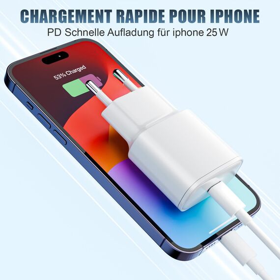 25W USB C Ladegerät, 2 Pack Ladekabel für iPhone 17 16 15/ Pro/Pro Max/Plus, USB C Adapter Schnellladegerät Netzteil Stecker mit 2M Schnellladekabel