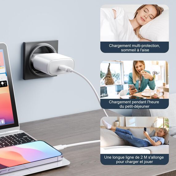 25W USB C Ladegerät, 2 Pack Ladekabel für iPhone 17 16 15/ Pro/Pro Max/Plus, USB C Adapter Schnellladegerät Netzteil Stecker mit 2M Schnellladekabel