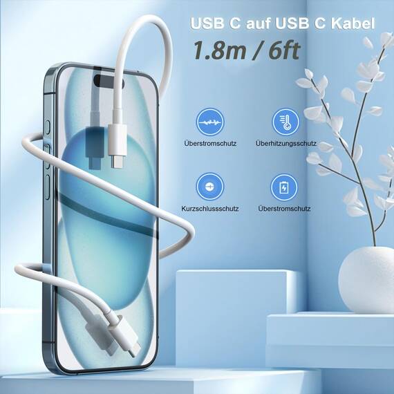 USB C Ladegerät,USB C Kabel [Apple MFi Zertifiziert] iPhone ladekabel für iPhone 17 Air/16/15 Pro Max 15/16 Plus iPad Netzteil Schnellladegerät Stecker Schnellladekabel USB c Power Adapter Weiß