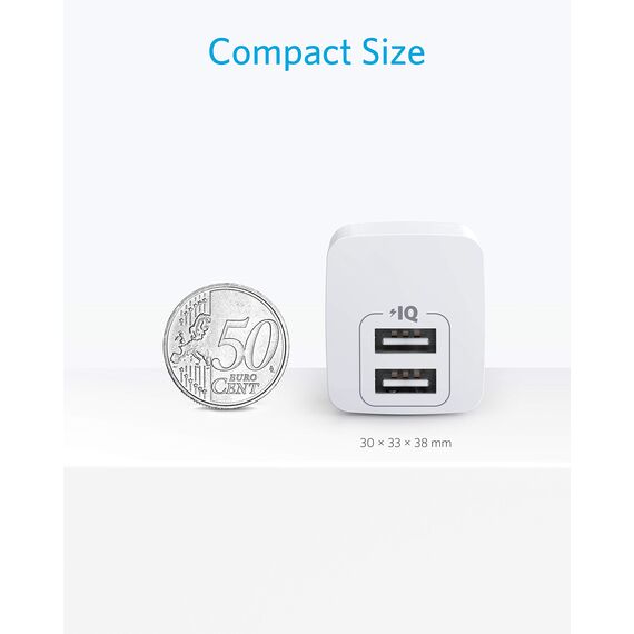 Anker 12W Mini Duales Ladegerät 2 Pack, Extrem kompaktes USB Wandladegerät, 2,5A Leistung für iPhone 16/15 Serie, iPad Pro/Air 2/Mini 4, Galaxy S24/S23 Serie, und viele mehr