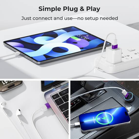 Basesailor USB auf USB C Adapter 3 Stück,A Stecker zu Typ C Buchse Ladegerät Ladekabel Konverter für iPhone 17 16 15 14 Mini Pro Max,Airpods,iPad 10,Samsung Galaxy Note 20 S20 Plus Ultra A13 A33 A53