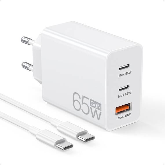 3 IN 1 USB C Ladegerät, 65W USB Schnellladegerät mit Ladekabel 2M, PD&QC USB C Netzteil für MacBook Air Pro M1/M2,iPhone 17 Pro Max/16/15/14/13,Switch,Galaxy S24 Ultra/S23/S22,Tablet, Laptop, Handys
