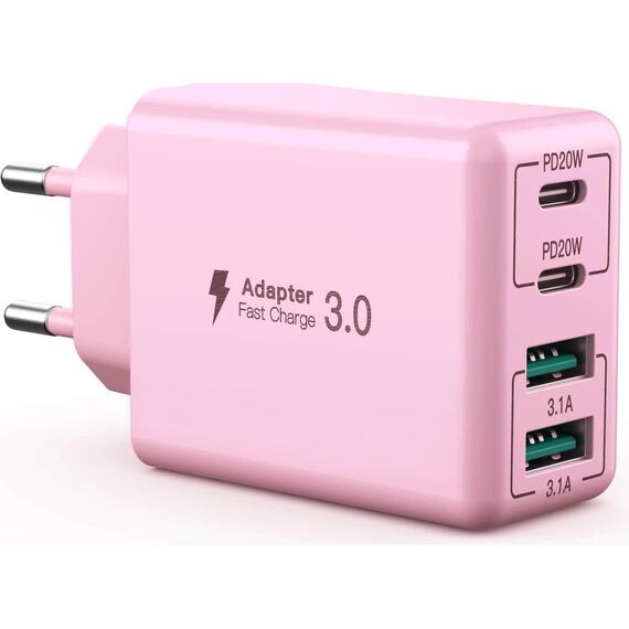 USB C Ladegerät, 40 W 4 Ports USB C, Schnellladeblock Dual Port PD+QC, Multiport Typ C Ladegerät kompatibel mit iPhone 11/12/13/14/15/Pro Max/XS/XR/8/7/Samsung Telefon/Tablet