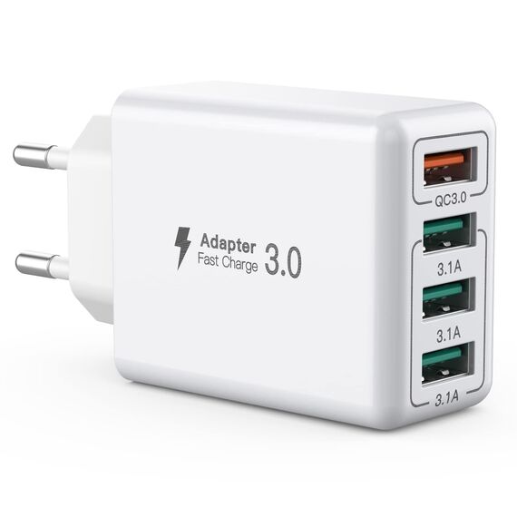 USB-Ladegerät, 4-Port USB-Ladeadapter mit 33W Smart QC 3.0 Schnellladegerät, Multi-Port-Ladegerät kompatibel mit iPhone 12/13/14/15/16/Galaxy S21/S22/S23/S24