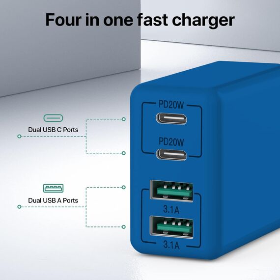 USB C Ladegerät, 40 W 4 Ports USB C, Schnellladeblock Dual Port PD+QC, Multiport Typ C Ladegerät kompatibel mit iPhone 11/12/13/14/15/Pro Max/XS/XR/8/7/Galaxy S25/S24/S23/Tablet